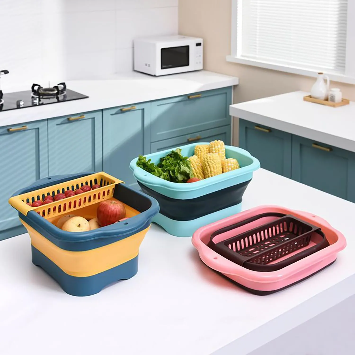 11L（2.91 Gallon） Collapsible Dish Basin with Drain Plug, Space Saving Outdoor Multiuse Foldable Sink Tub, Dishpan, Portable Kitchen Storage Tray for Vegetable Washing, Camping, RV (Pink)