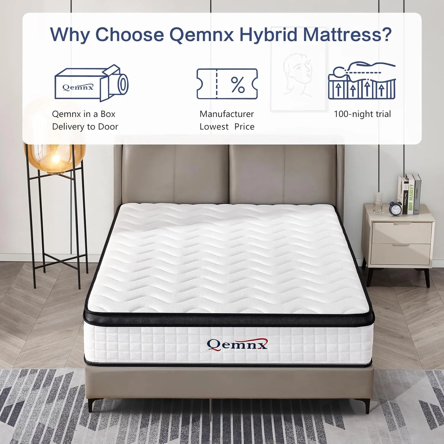 12 Inch Queen Hybrid Mattress – Medium Firm, Memory Foam & Responsive Pocket Springs, Enhanced Edge Support, Motion Isolation, Pressure Relief, Eco-Friendly, Compressed for Easy Setup