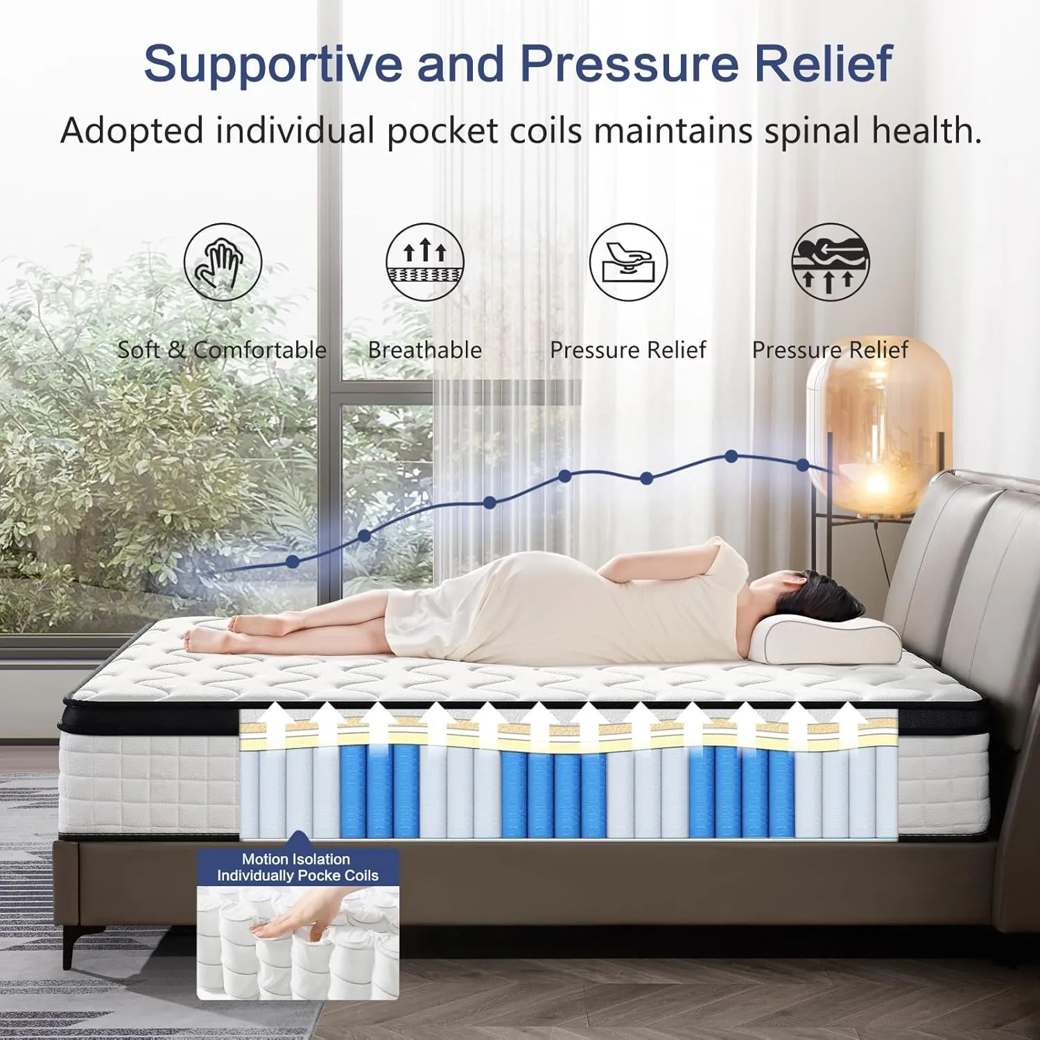 12 Inch Queen Hybrid Mattress – Medium Firm, Memory Foam & Responsive Pocket Springs, Enhanced Edge Support, Motion Isolation, Pressure Relief, Eco-Friendly, Compressed for Easy Setup