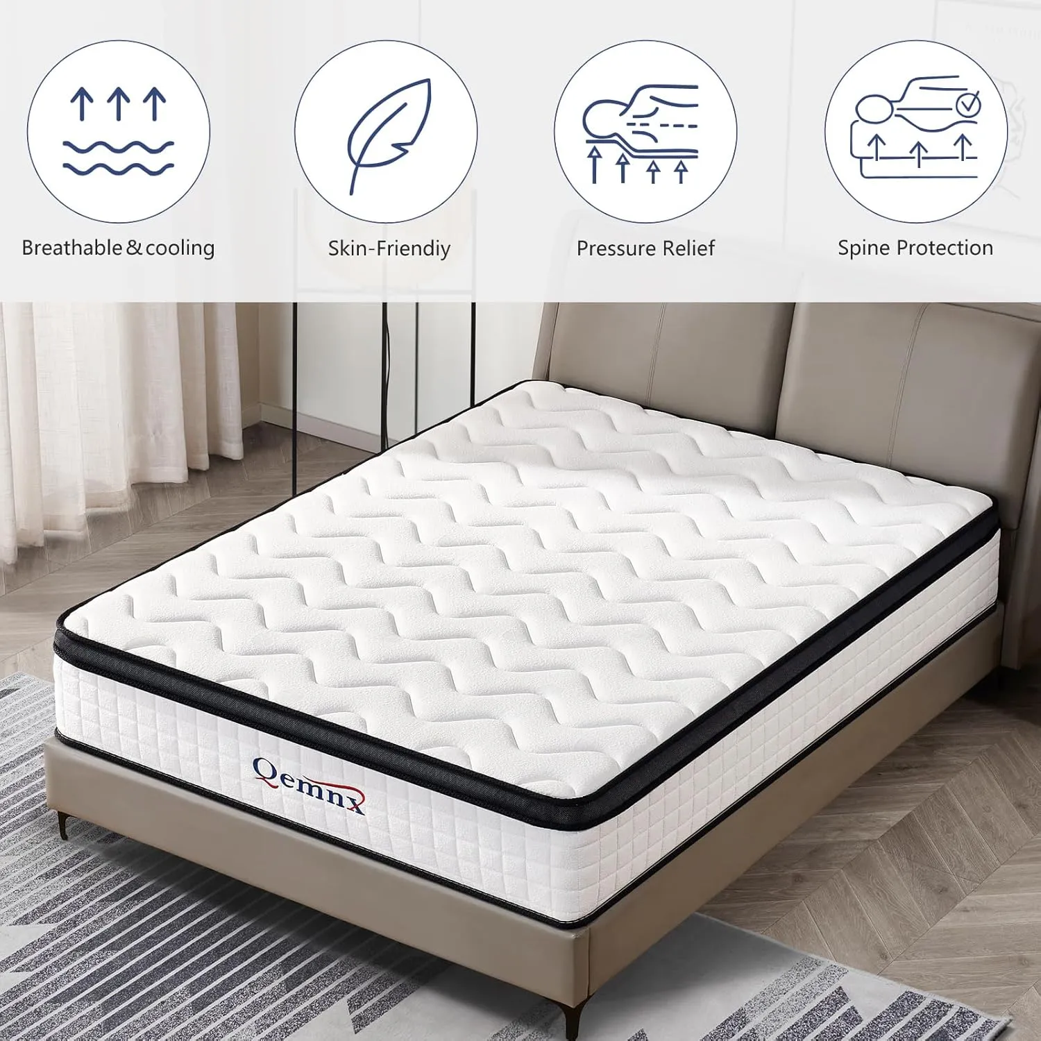 12 Inch Queen Hybrid Mattress – Medium Firm, Memory Foam & Responsive Pocket Springs, Enhanced Edge Support, Motion Isolation, Pressure Relief, Eco-Friendly, Compressed for Easy Setup