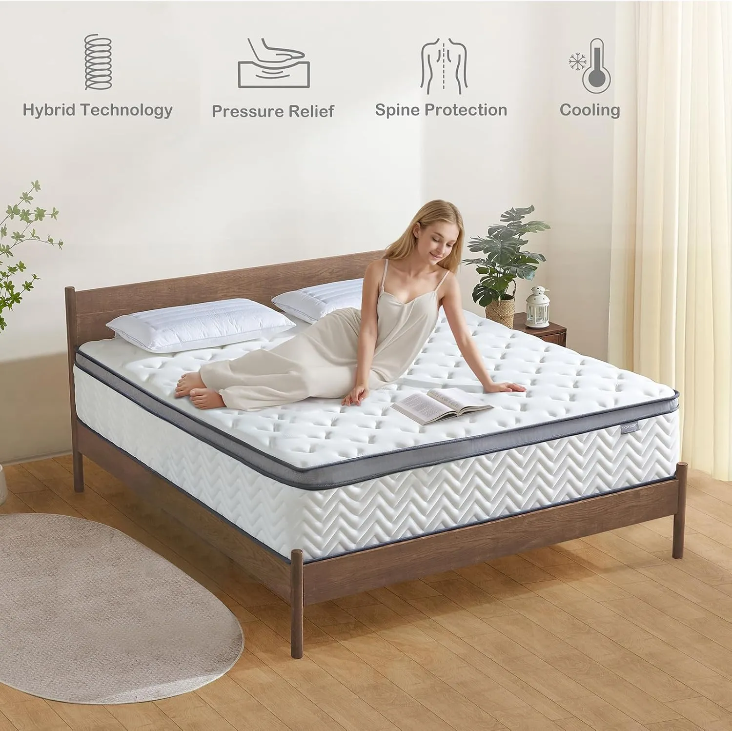 12 Inch Queen Mattress in a Box, Hybrid Cooling Gel Memory Foam & Pocketed Coils, Medium Firm, CertiPUR-US Certified, Pressure Relief, Motion Isolation