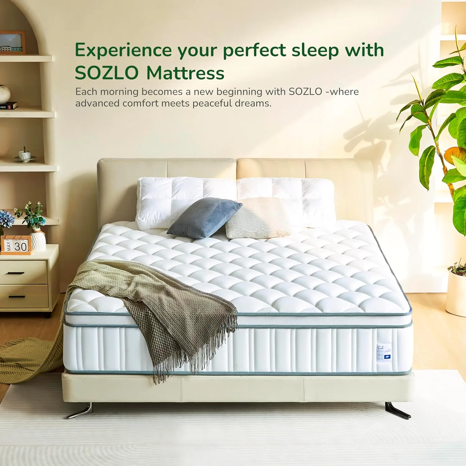 12 Inch Queen Size Hybrid Mattress with Cooling Gel and Individual Pocket Springs for Motion Isolation & Edge Support, Medium Firmness for Pressure Relief, CertiPUR-US Certified, in a Box
