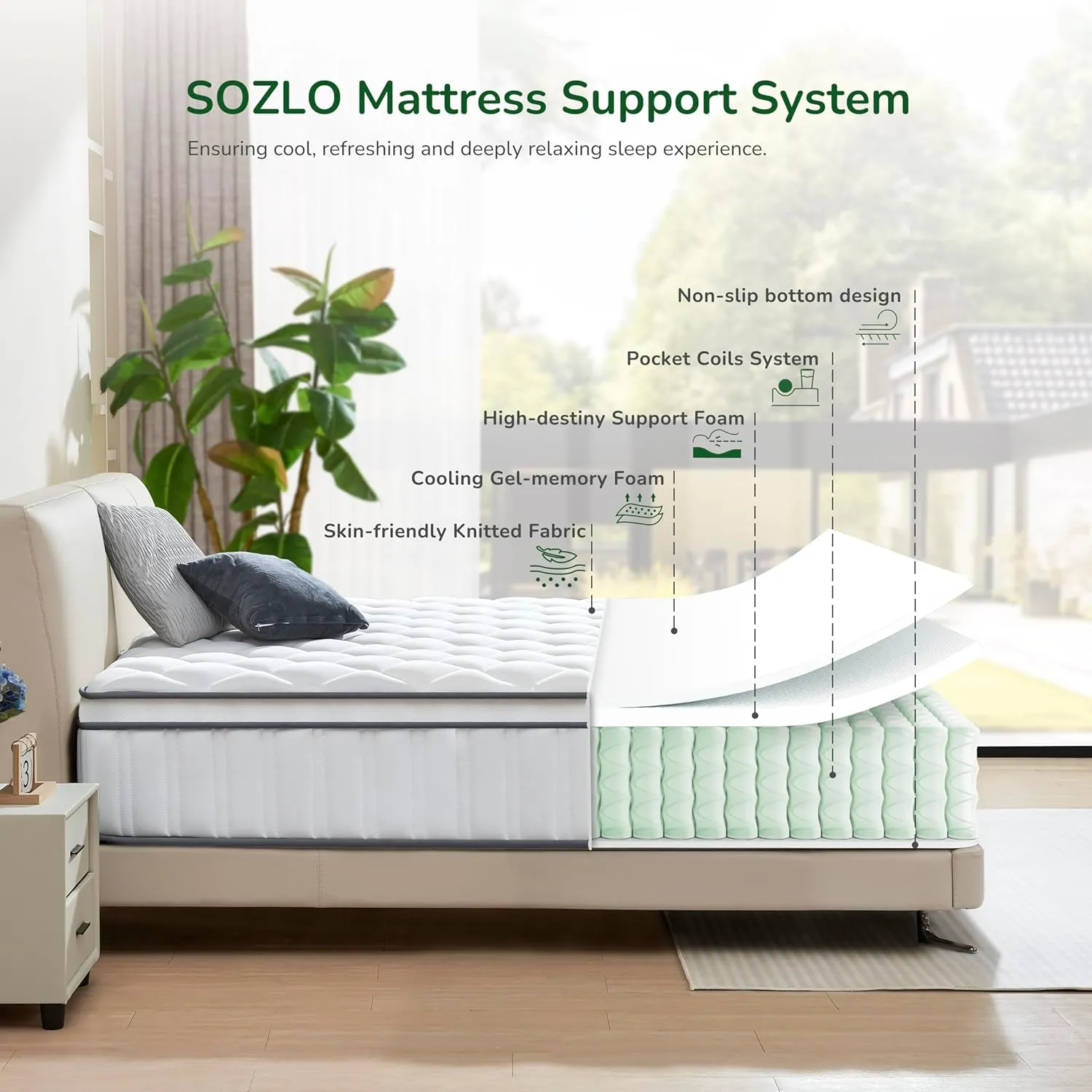 12 Inch Queen Size Hybrid Mattress with Cooling Gel and Individual Pocket Springs for Motion Isolation & Edge Support, Medium Firmness for Pressure Relief, CertiPUR-US Certified, in a Box