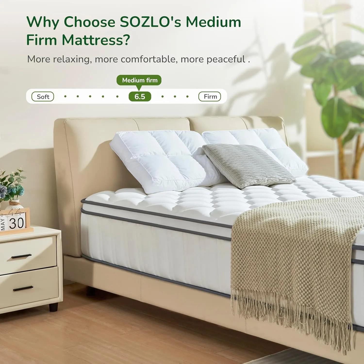 12 Inch Queen Size Hybrid Mattress with Cooling Gel and Individual Pocket Springs for Motion Isolation & Edge Support, Medium Firmness for Pressure Relief, CertiPUR-US Certified, in a Box
