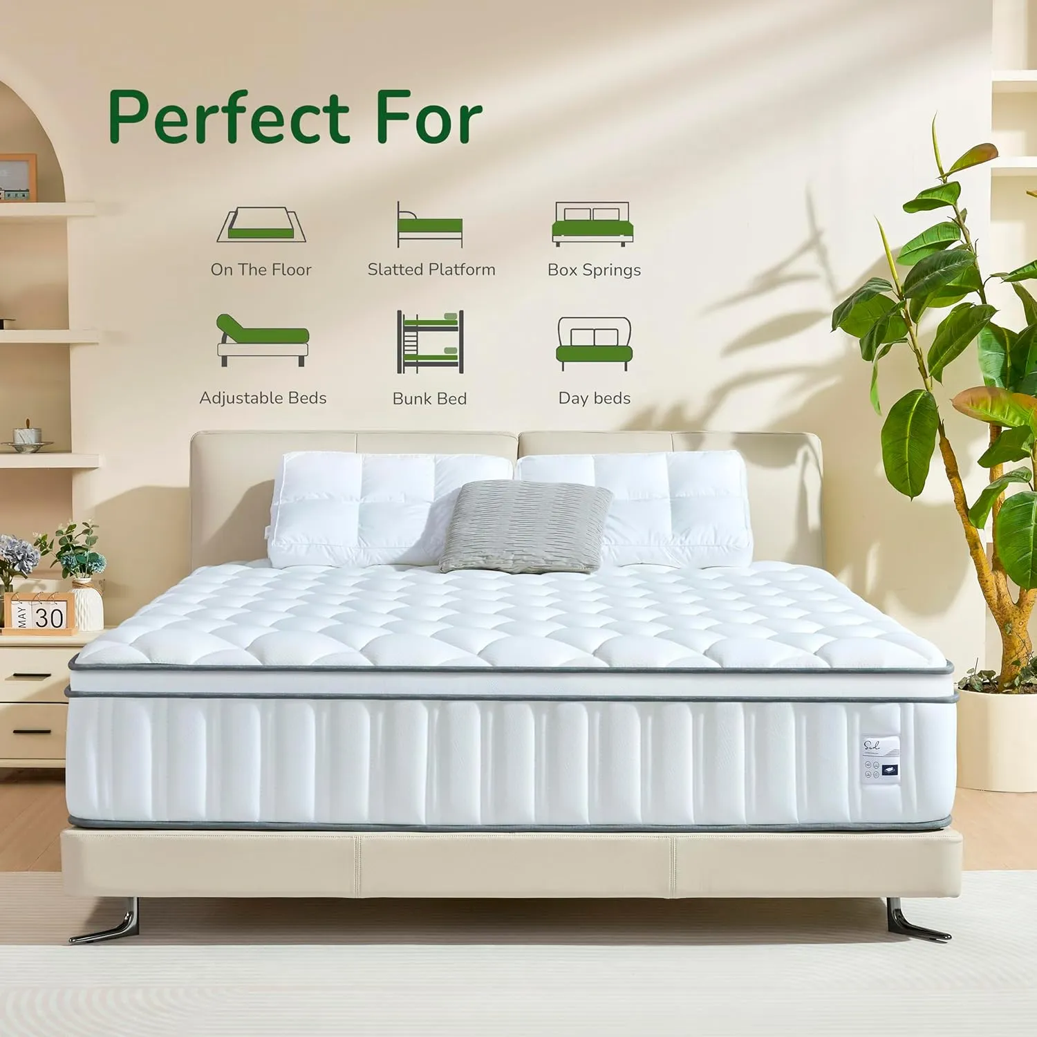 12 Inch Queen Size Hybrid Mattress with Cooling Gel and Individual Pocket Springs for Motion Isolation & Edge Support, Medium Firmness for Pressure Relief, CertiPUR-US Certified, in a Box