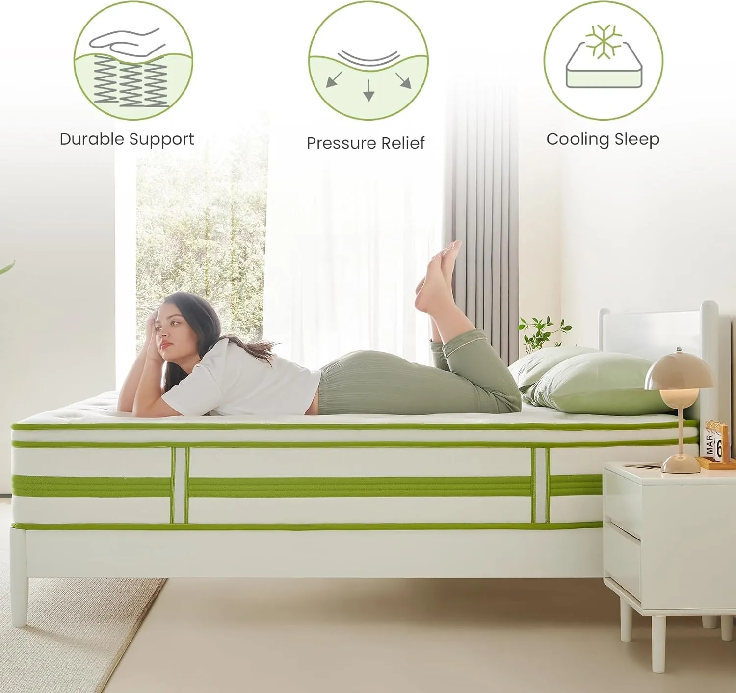 12 Inch Twin Mattress, Hybrid Mattress in a Box, Gel Memory Foam and Pocket Springs for Cooling Sleep and Pressure Relief, Organic Cotton Fabric Cover, Plush Feel, 39 * 75 * 12 Inch
