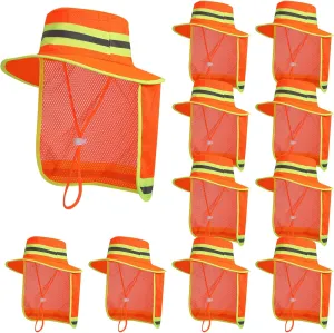 12 pcs Reflective Safety Hat with Neck Flap Wide Brim Men High Visibility Reflective Sun Hat Breathable Bucket Cap for Men Women Worker