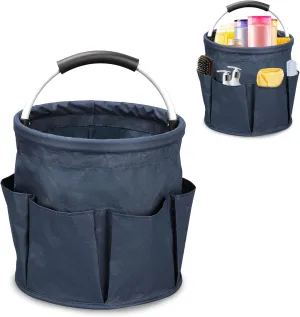 17L Portable Cleaning Bucket Organiser, 6 Pockets Foldable Cleaning Caddy with Handle Wearable Cleaning Caddy Bag for Outdoor Camping Garden Harvest Basket Home Bathroom Storage (Navy Blue)