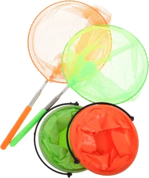 1set Boy Girl Telescopic Fishing Net Butterfly Insect Catching Nets with Buckets Lightweight Outdoor Toy for Fish Shrimp Exploration
