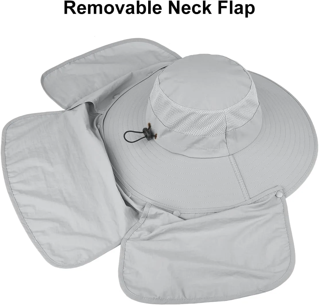 2 Pack Outdoor UV Protection Wide Brim Sun Hat,UPF50  Fishing Hat for Men & Women with Large Neck Flap