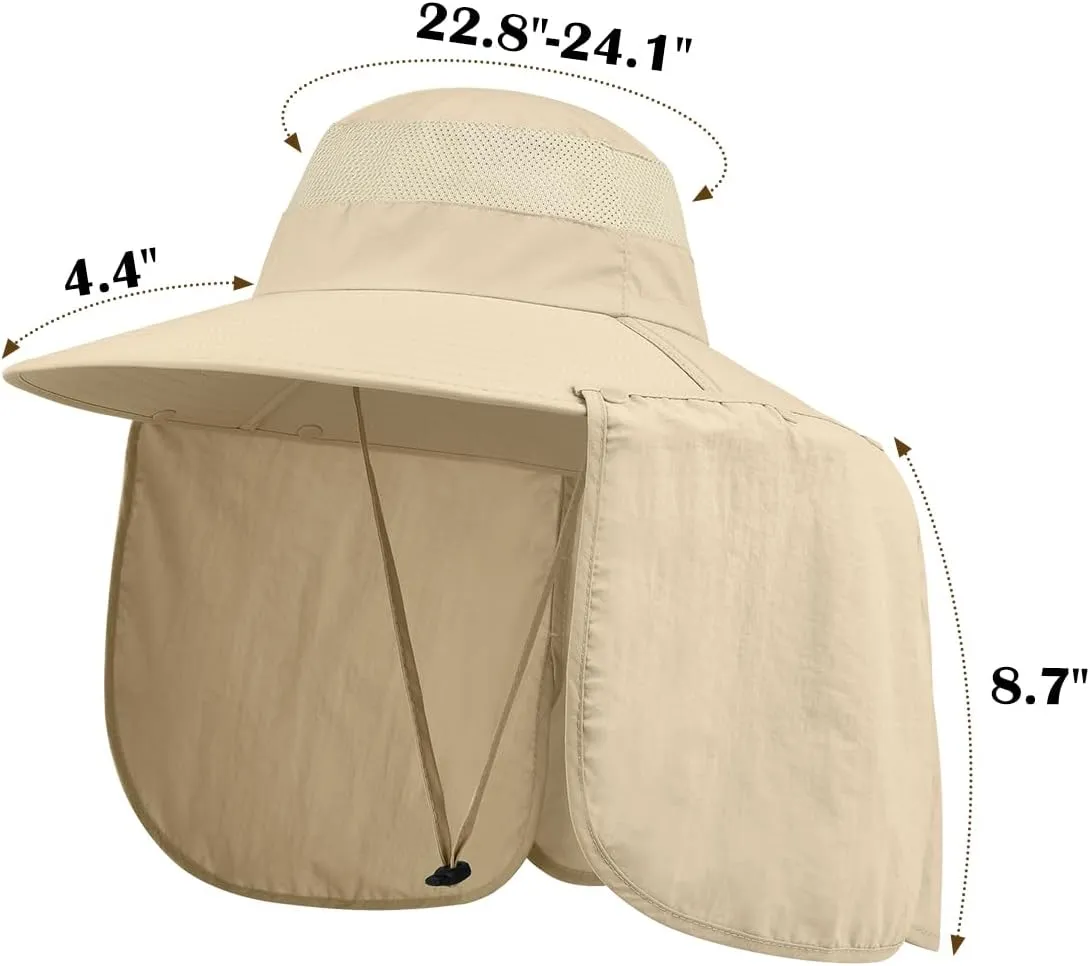 2 Pack Outdoor UV Protection Wide Brim Sun Hat,UPF50  Fishing Hat for Men & Women with Large Neck Flap