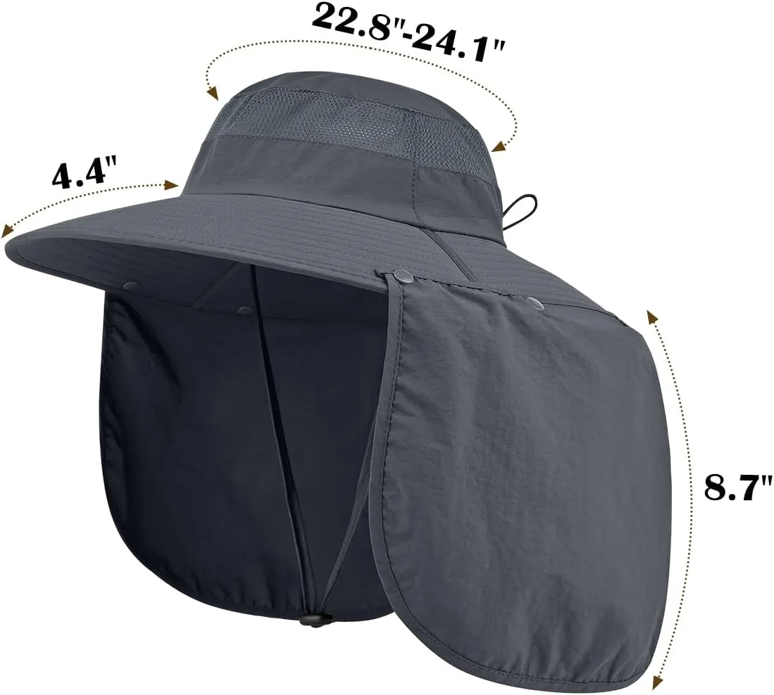 2 Pack Outdoor UV Protection Wide Brim Sun Hat,UPF50  Fishing Hat for Men & Women with Large Neck Flap