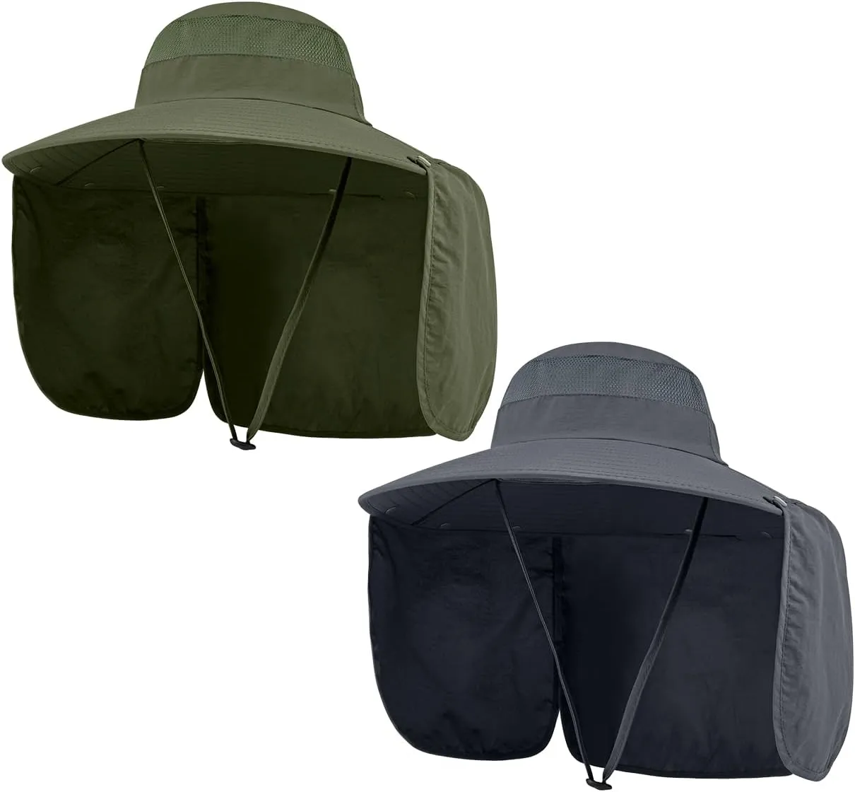 2 Pack Outdoor UV Protection Wide Brim Sun Hat,UPF50  Fishing Hat for Men & Women with Large Neck Flap