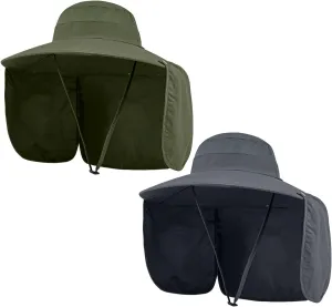 2 Pack Outdoor UV Protection Wide Brim Sun Hat,UPF50  Fishing Hat for Men & Women with Large Neck Flap