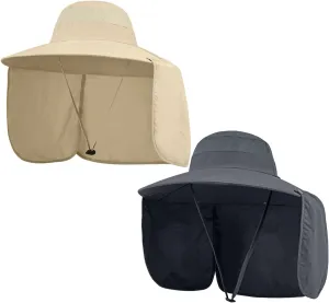 2 Pack Outdoor UV Protection Wide Brim Sun Hat,UPF50  Fishing Hat for Men & Women with Large Neck Flap