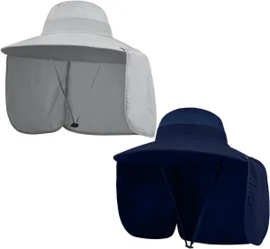 2 Pack Outdoor UV Protection Wide Brim Sun Hat,UPF50  Fishing Hat for Men & Women with Large Neck Flap