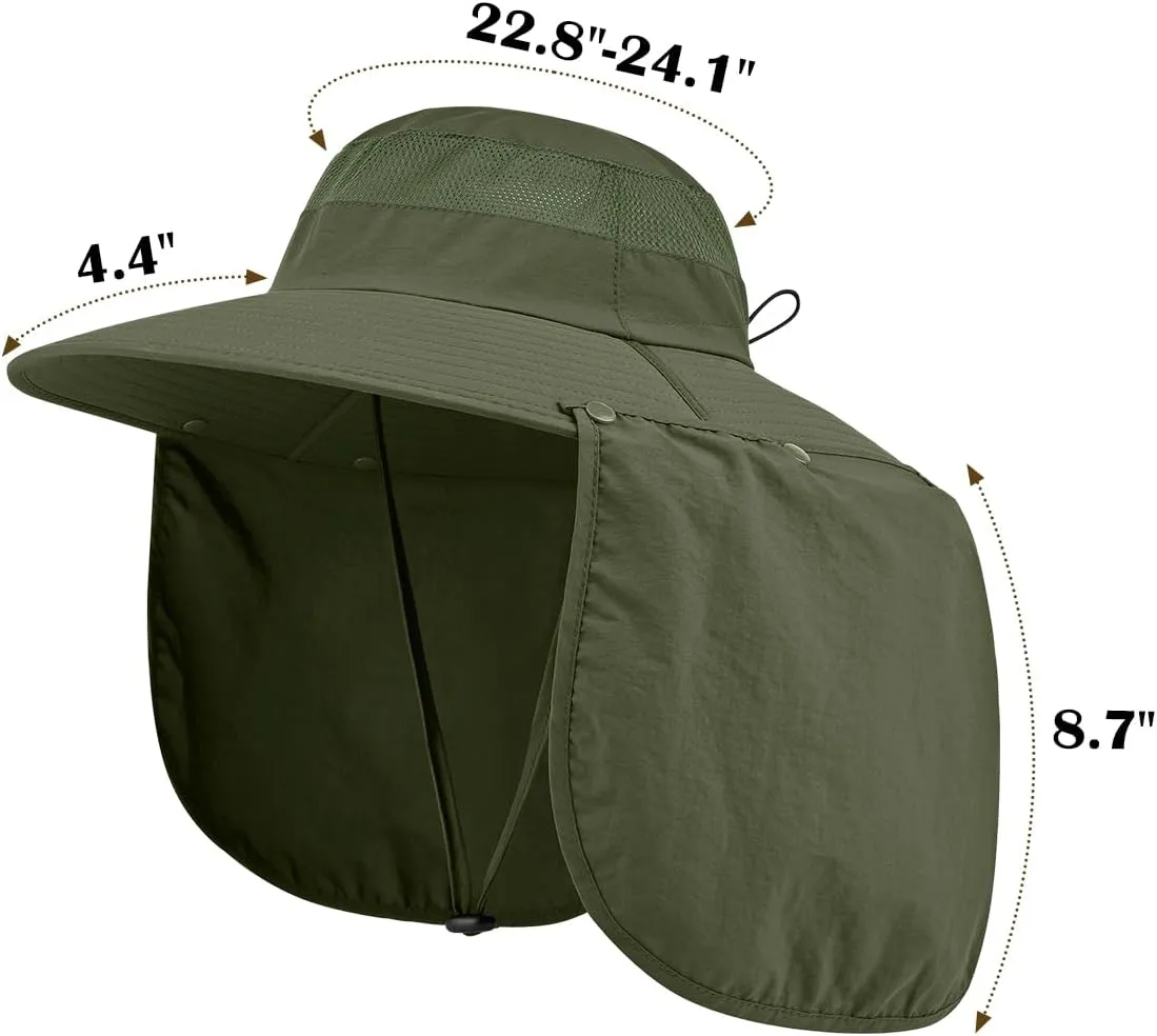2 Pack Outdoor UV Protection Wide Brim Sun Hat,UPF50  Fishing Hat for Men & Women with Large Neck Flap