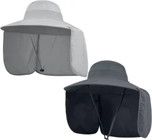 2 Pack Outdoor UV Protection Wide Brim Sun Hat,UPF50  Fishing Hat for Men & Women with Large Neck Flap