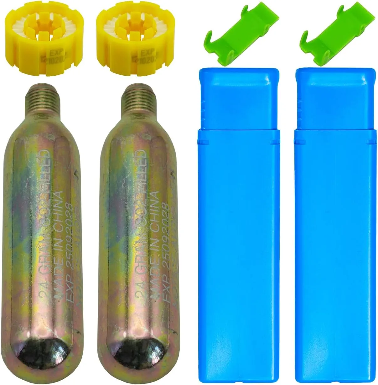 2 Pack PFD 24/33 Grams CO2 Cylinder Cartridge 1/2-inch Thread for Inflatable Life Jacket Life Vest Lifesaving Belt for Water Sports Fishing, Surfing, Sea Activities