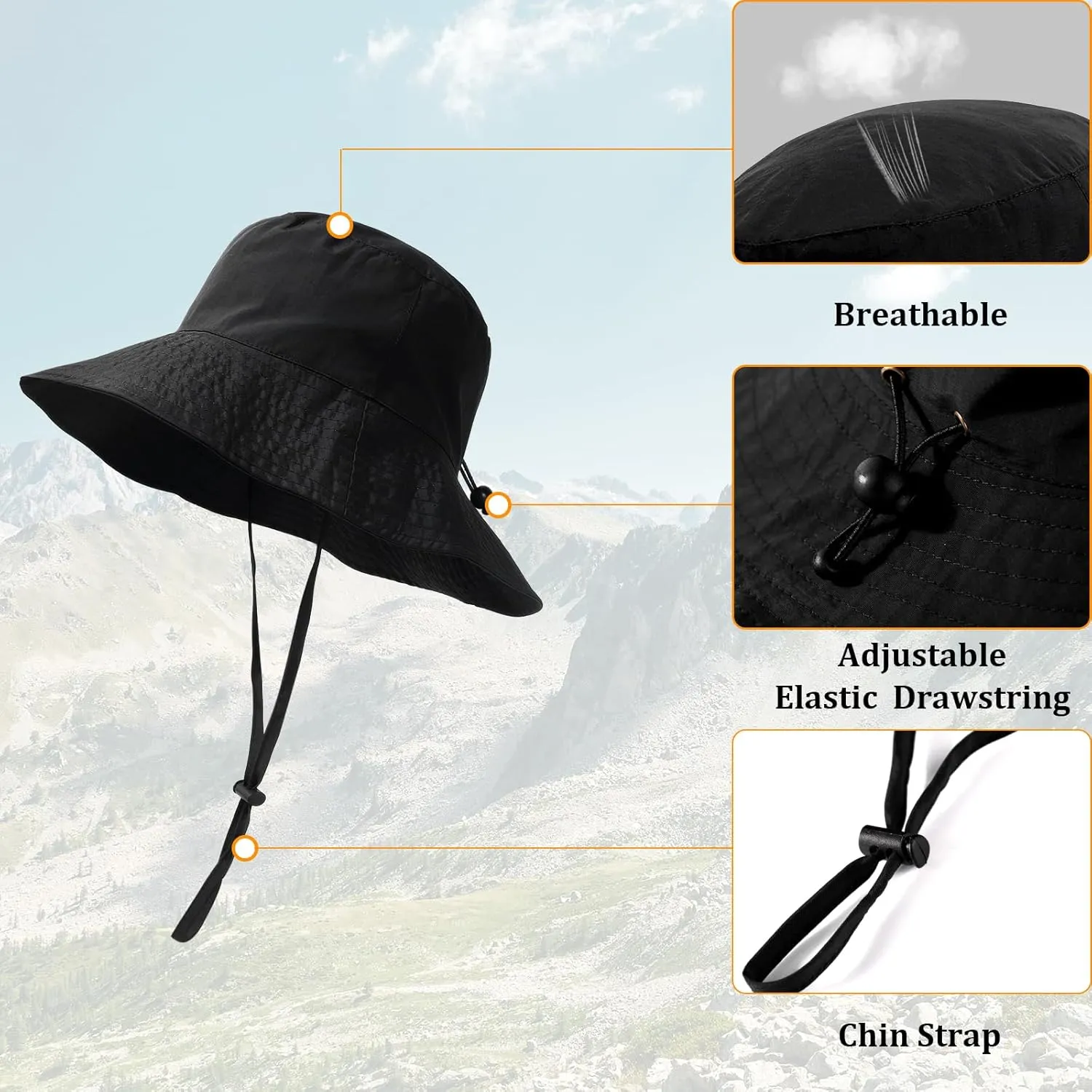 2 Pack Waterproof Sun Hats for Women Men UV Protection Packable Brimmed Floppy Rain Hat Lightweight Bucket Hats for Outdoor