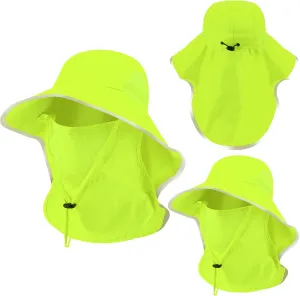 2 Pcs Sun Protection Fishing Hats with Removable Face Cover Neck Flap Visibility Reflective Boonie Hat Bucket Cap