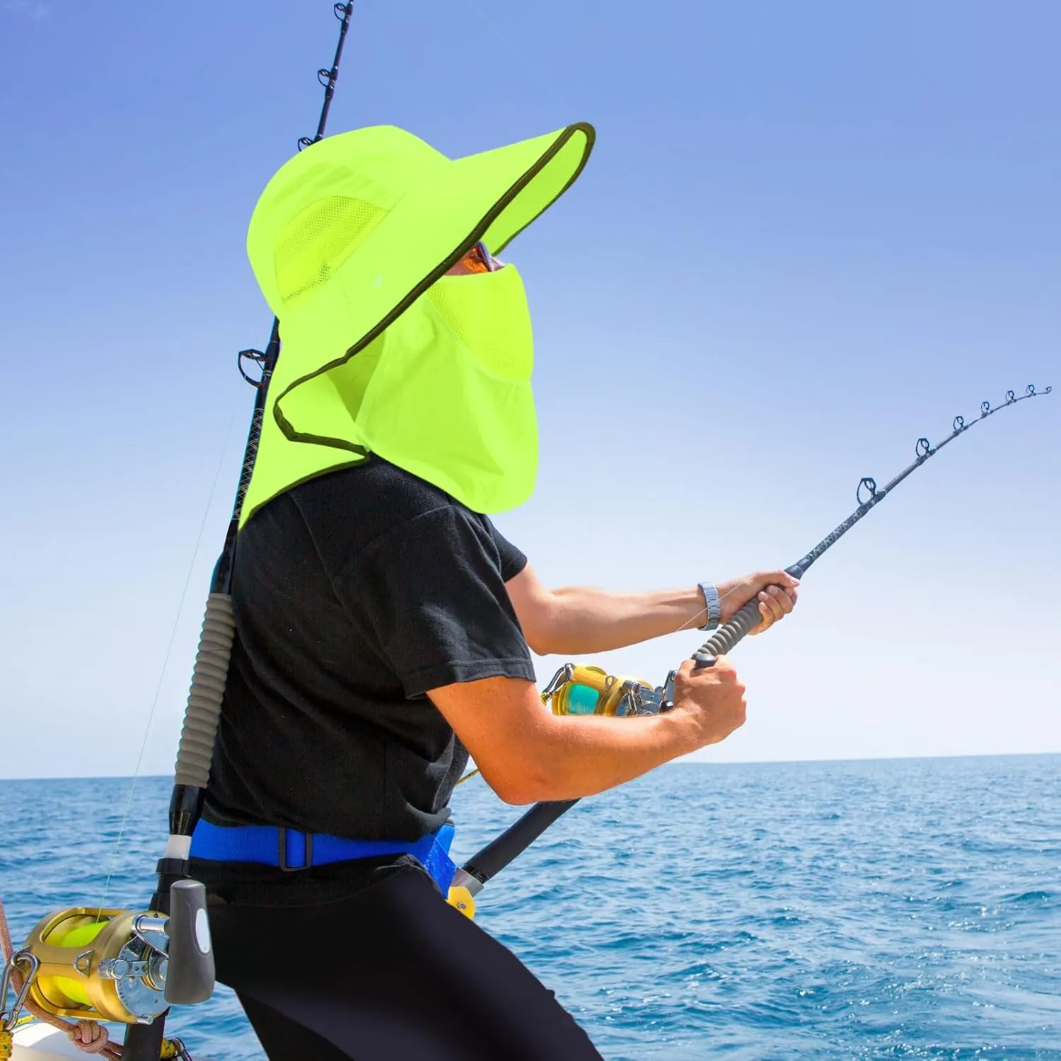 2 Pcs Sun Protection Fishing Hats with Removable Face Cover Neck Flap Visibility Reflective Boonie Hat Bucket Cap