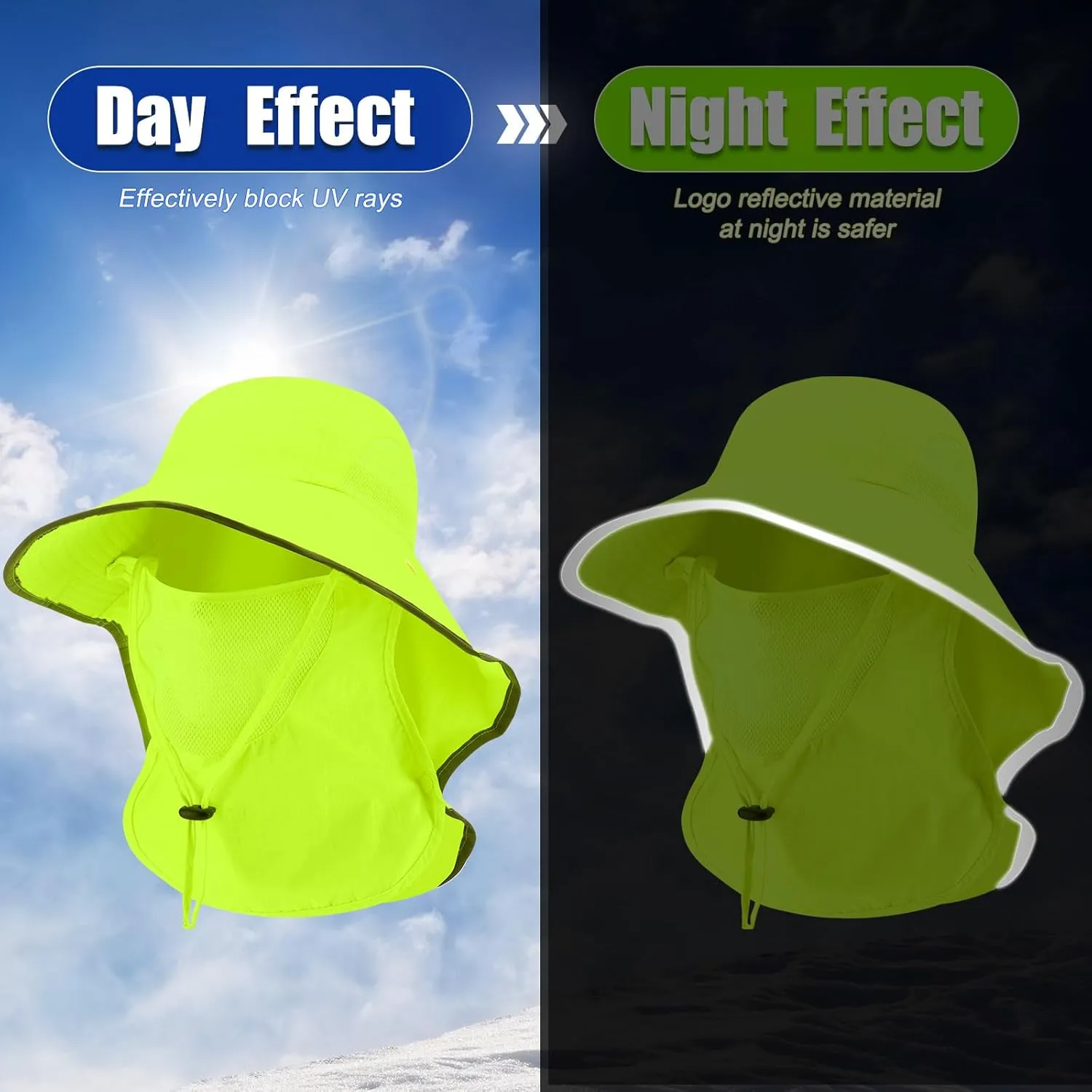 2 Pcs Sun Protection Fishing Hats with Removable Face Cover Neck Flap Visibility Reflective Boonie Hat Bucket Cap