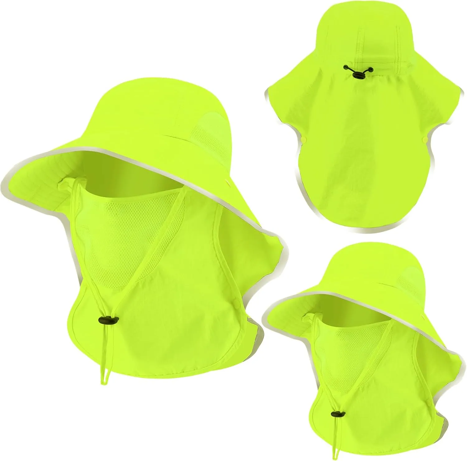 2 Pcs Sun Protection Fishing Hats with Removable Face Cover Neck Flap Visibility Reflective Boonie Hat Bucket Cap