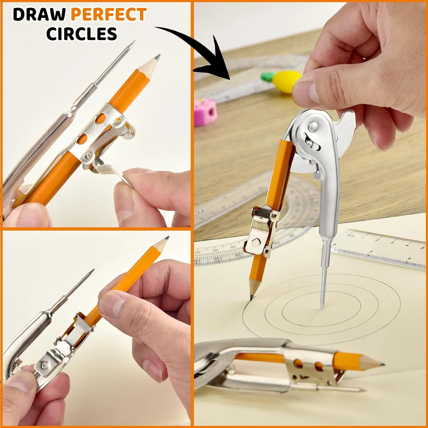 20 Pieces Compass for Geometry Metal Compass Tool Math Compass Bulk Drawing Compass Silver Geometry Compass with Pencil for Student School Classroom Office Woodworking Art Drawing