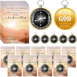 20 Sets Compass Bulk Father Bible Verse Mini Compass Man of God Religious Cards Christian Cards and OPP Bags for Dad Pastors Gifts Church Nautical Travel Themed Party Decor