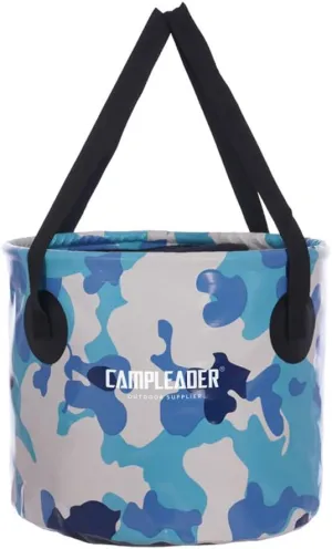 20L Collapsible Fishing Bucket, Leak Proof, Food Grade PVC, Portable Outdoor Basin, Travel and Camping Essential for Hiking, Road Trips and Outdoor Activities (Blue Camo)