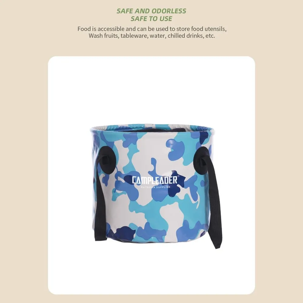 20L Collapsible Fishing Bucket, Leak Proof, Food Grade PVC, Portable Outdoor Basin, Travel and Camping Essential for Hiking, Road Trips and Outdoor Activities (Blue Camo)