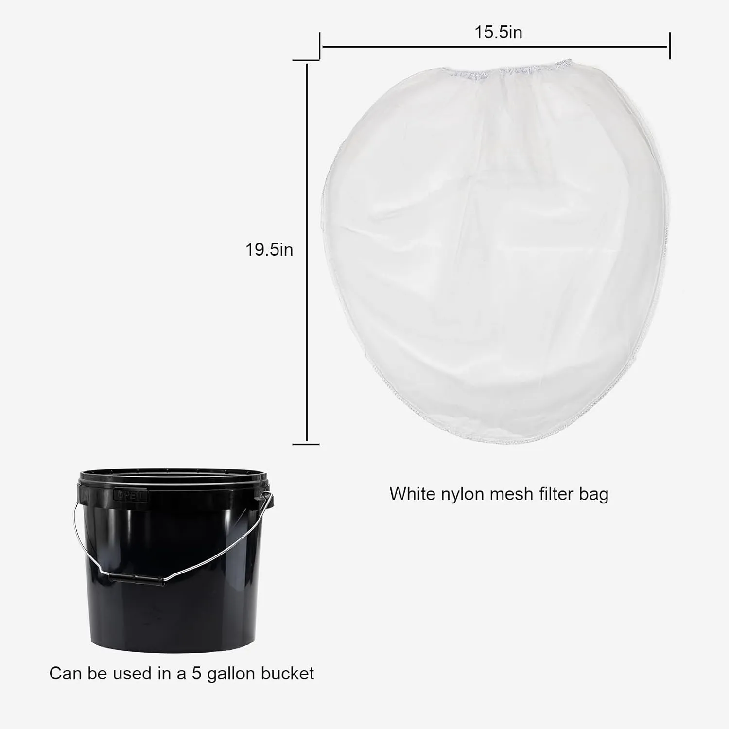 20Pcs 5 Gallon Regular Fine Mesh Bag Strainer, Elastic Top Paint Strainer, Super Tuff White Bag Filters for Use with Paint Guns and Sprayers or Gardening
