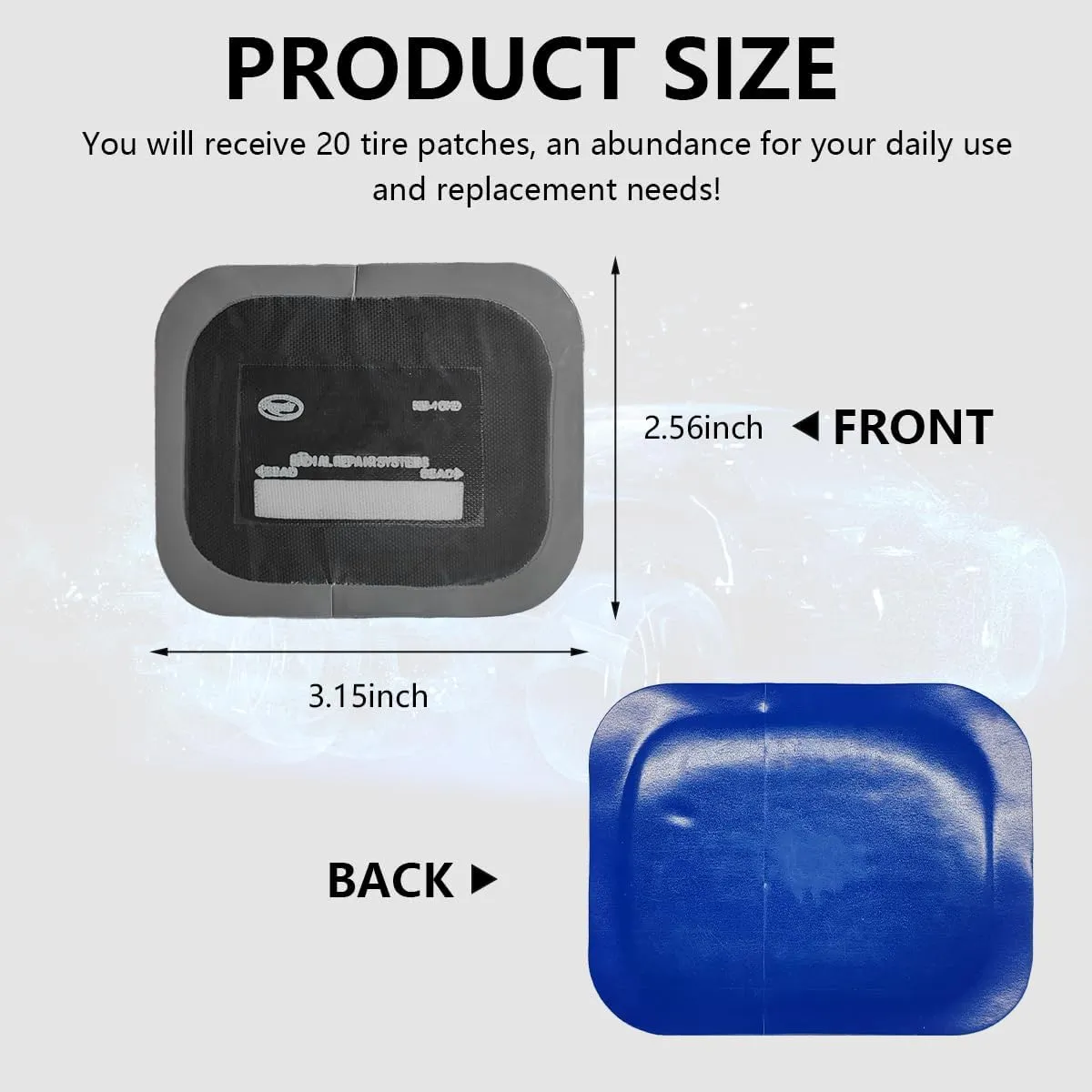 20PCS Tire Patches, 2.56 x 3.15 Inches Heavy Duty Rubber Tyre Puncture Repair Patch, Universal Vehicle Radial Tire Patch Emergency Repair Tool for Car Truck Bus Tractor