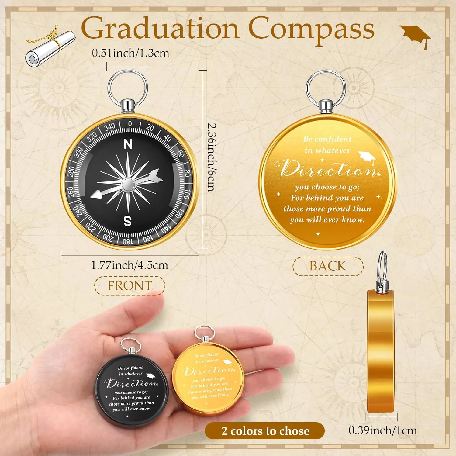 25 Sets Class of 2025 Graduation Gifts Pocket Compass Keychain Inspirational Cards Organza Bags You Did It College Grad Party Favor for Student Friend Graduation Gift