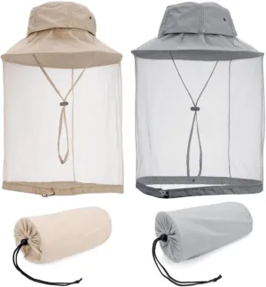 2X Mosquito Head Net Hats Men Women, Sun Bucket Hat Hidden Net Mesh, for Fishing Trekking Hiking Safari Gardening