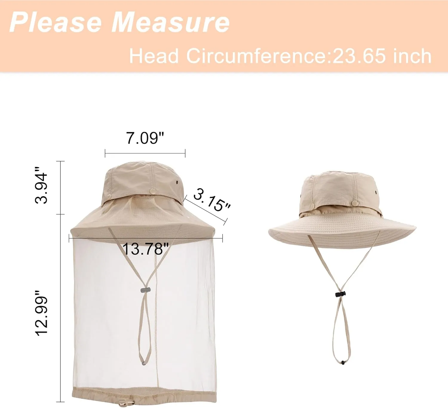 2X Mosquito Head Net Hats Men Women, Sun Bucket Hat Hidden Net Mesh, for Fishing Trekking Hiking Safari Gardening