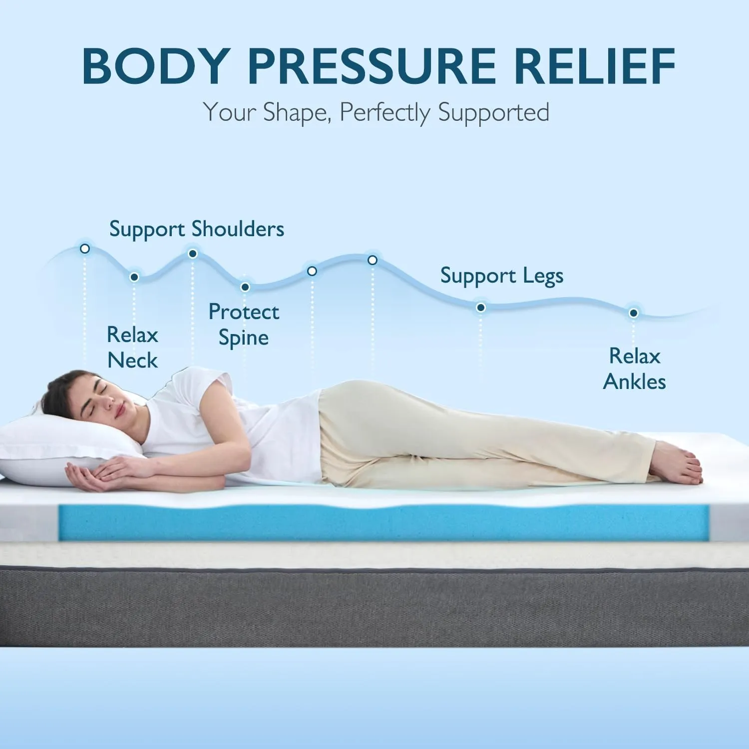 3 Inch Gel Memory Foam Cooling Mattress Topper Queen Size with Cool-Touch Silky Cover for Cool Sleep & Pressure Relief, Non-Slip Adjustable Straps & Removable Cover, CertiPUR-US & Oeko-Tex Certified