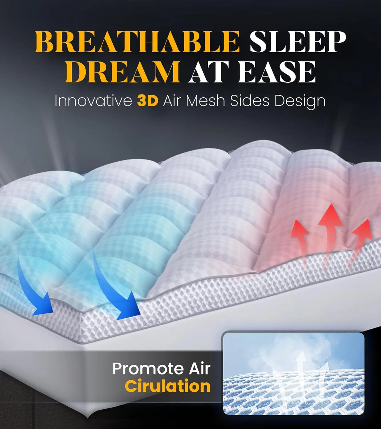 3 Inch Ultra-Fluffy Memory Foam Mattress Topper Twin XL for Back Pain, Extra Soft Pillow Top Twin XL Mattress Topper with 4X Support, Mattress Pad with Breathable Air Mesh Sides, 6-21'' Deep Pocket