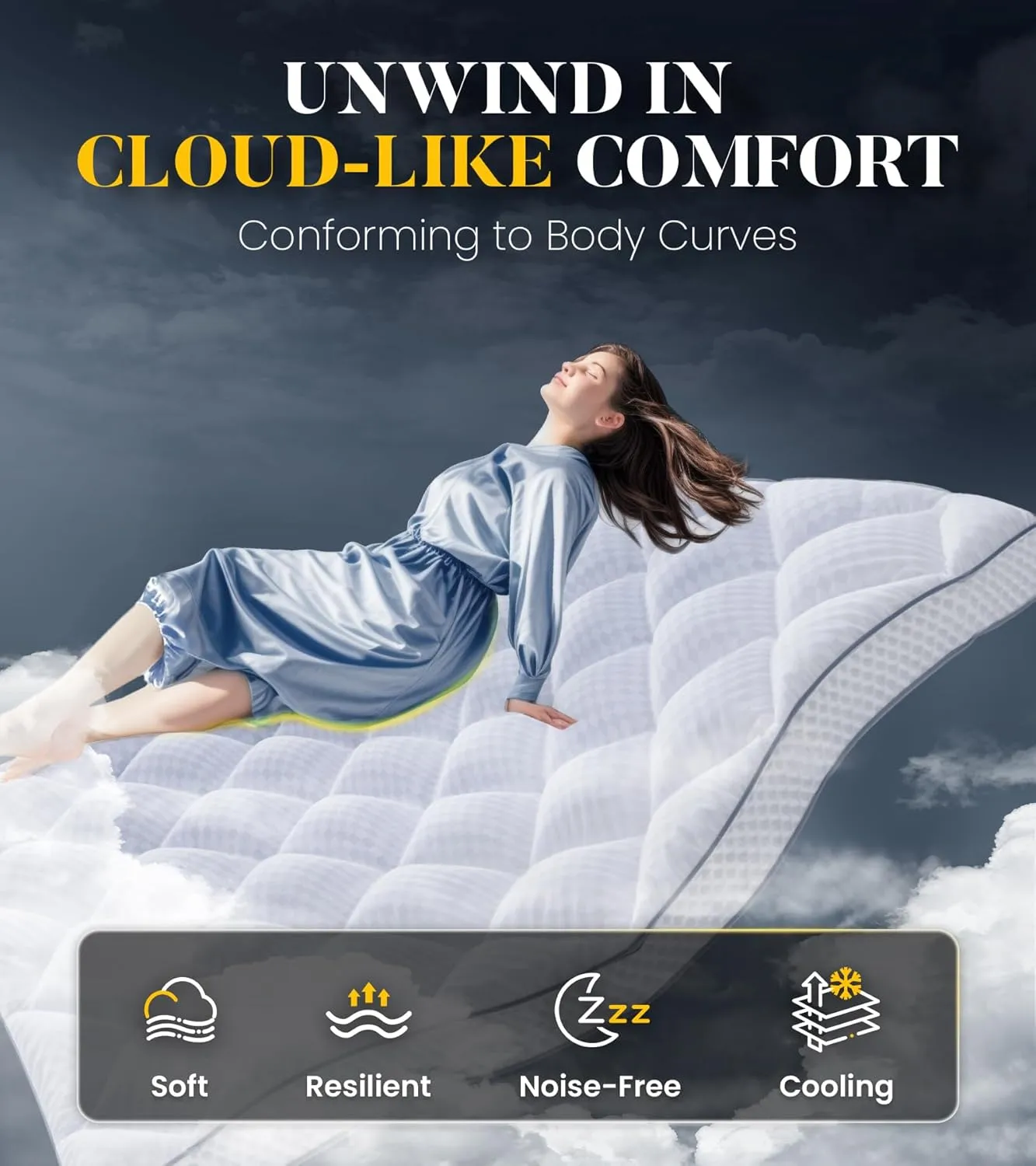 3 Inch Ultra-Fluffy Memory Foam Mattress Topper Twin XL for Back Pain, Extra Soft Pillow Top Twin XL Mattress Topper with 4X Support, Mattress Pad with Breathable Air Mesh Sides, 6-21'' Deep Pocket