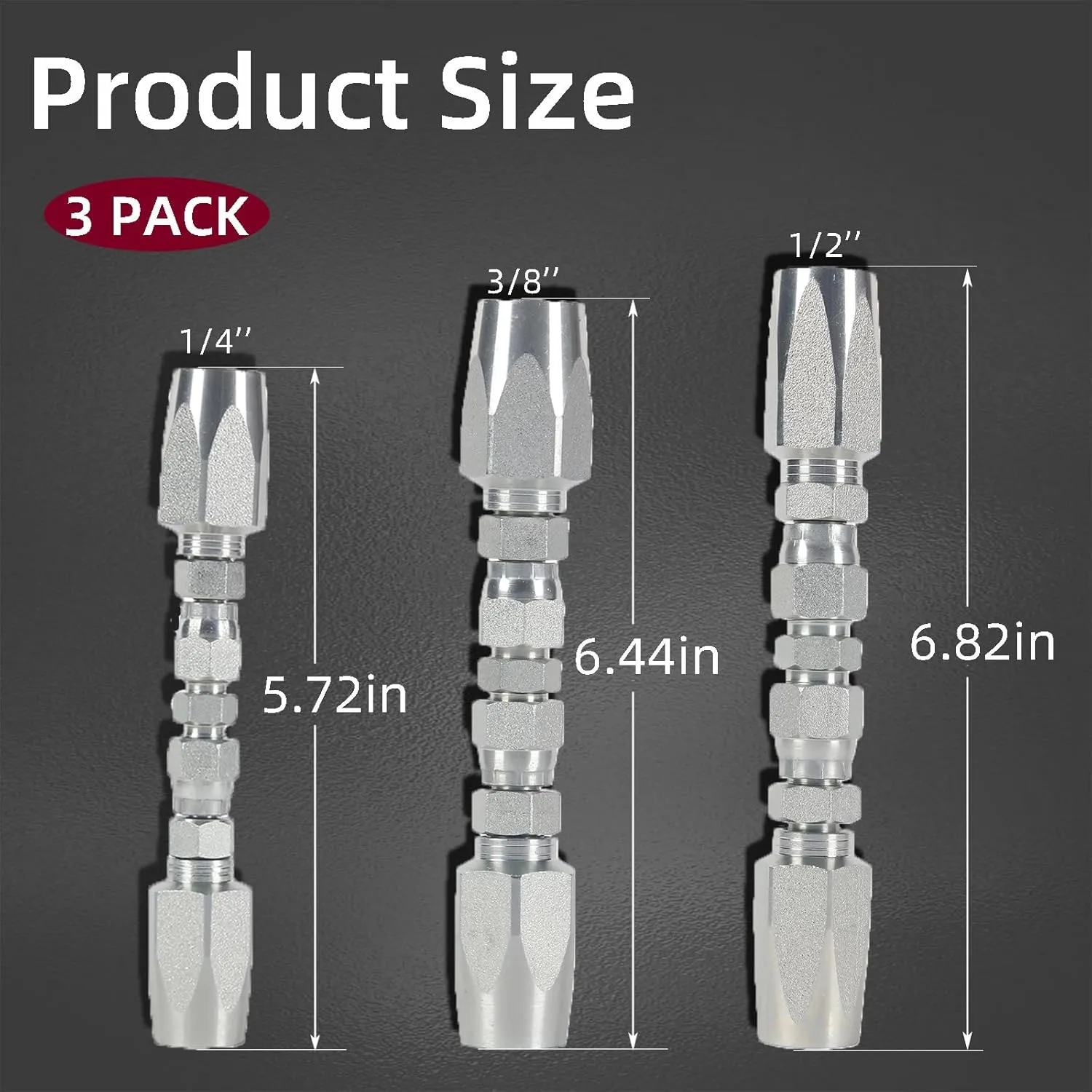 3 Pack 1/4" 3/8'' 1/2'' Hydraulic Hose Field Repair Kit 1/4" 3/8'' 1/2'' Inner Diameter Reusable Hydraulic Hose Fittings Hydraulic Hose Connector (1/4 & 3/8 & 1/2 Inch)