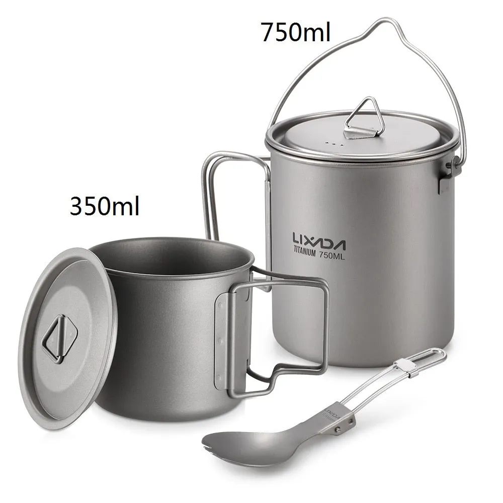 3 Pieces Titanium 750ml Pot Cookware Set