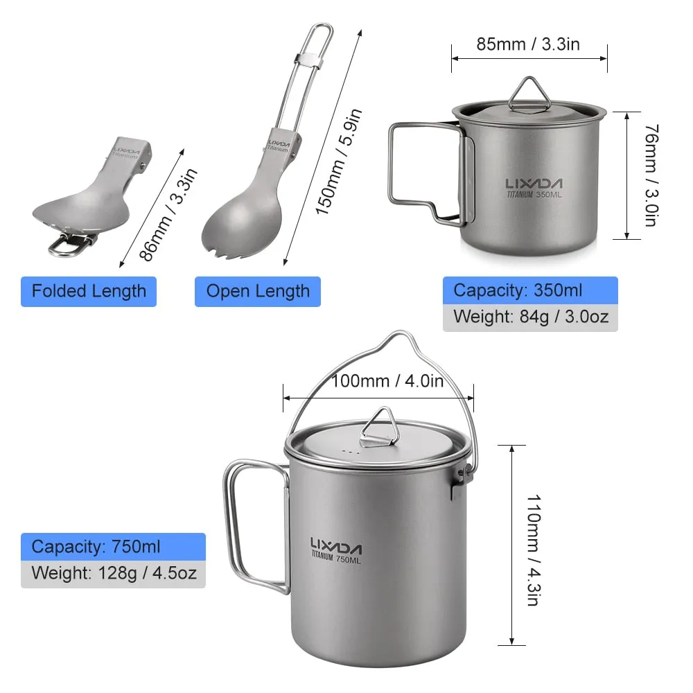 3 Pieces Titanium 750ml Pot Cookware Set