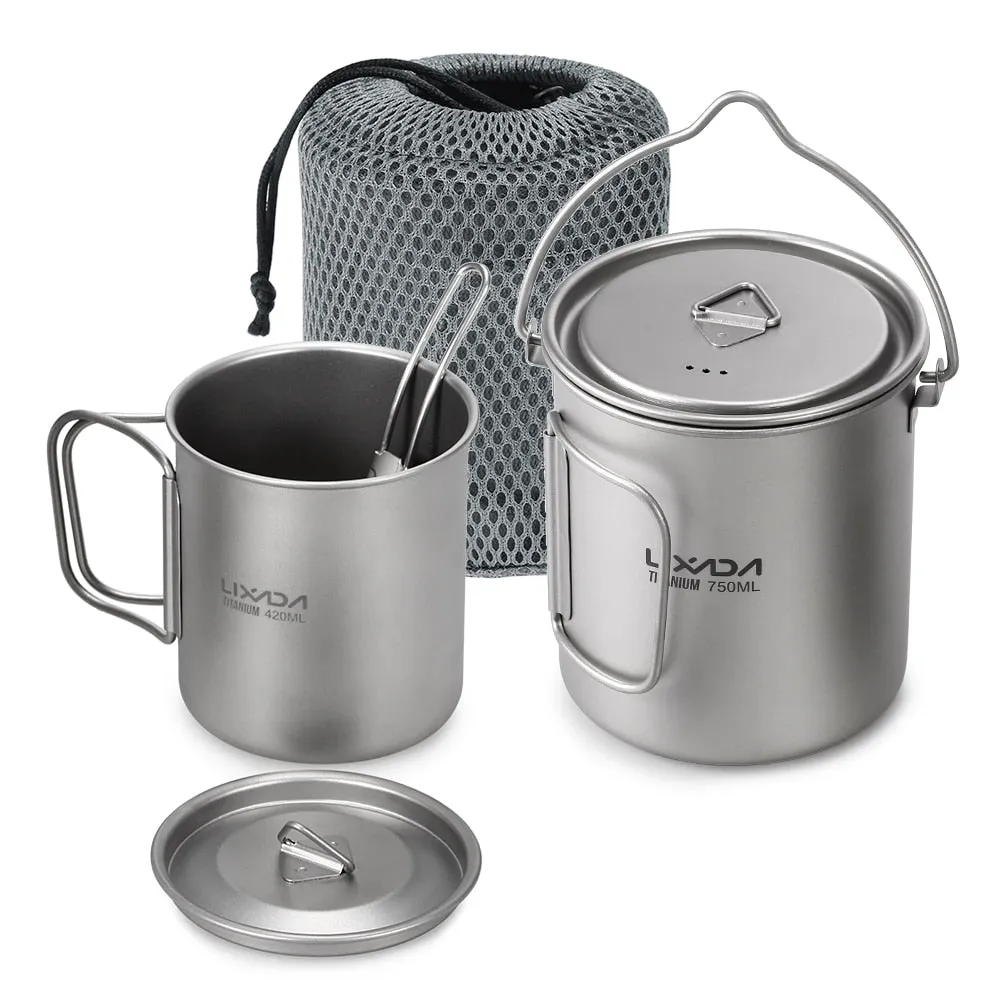 3 Pieces Titanium 750ml Pot Cookware Set