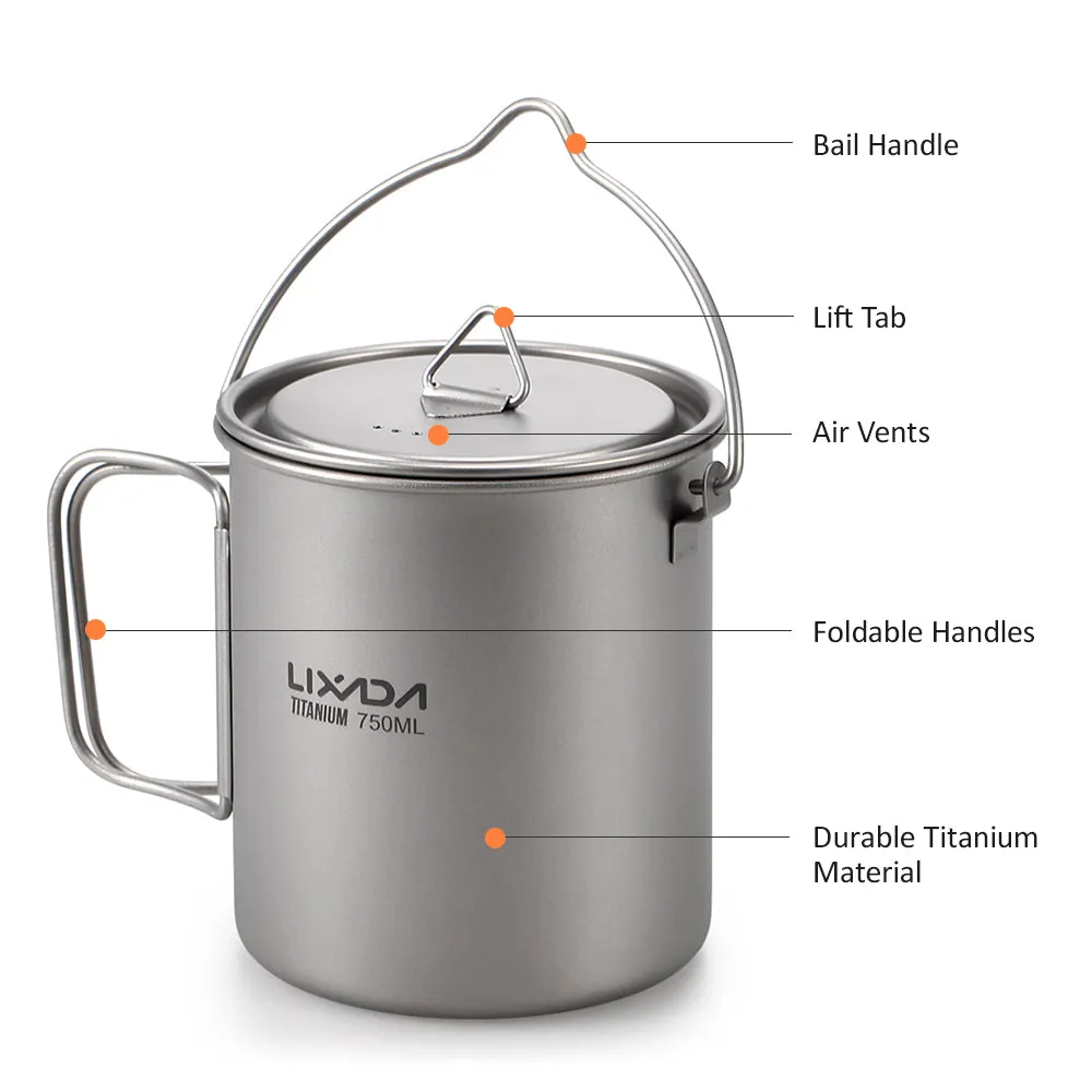 3 Pieces Titanium 750ml Pot Cookware Set