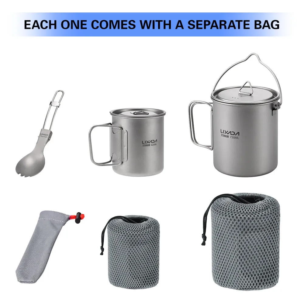 3 Pieces Titanium 750ml Pot Cookware Set
