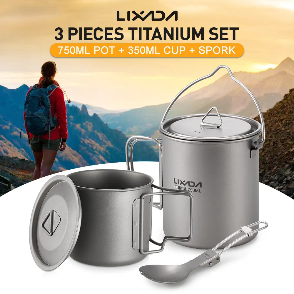 3 Pieces Titanium 750ml Pot Cookware Set