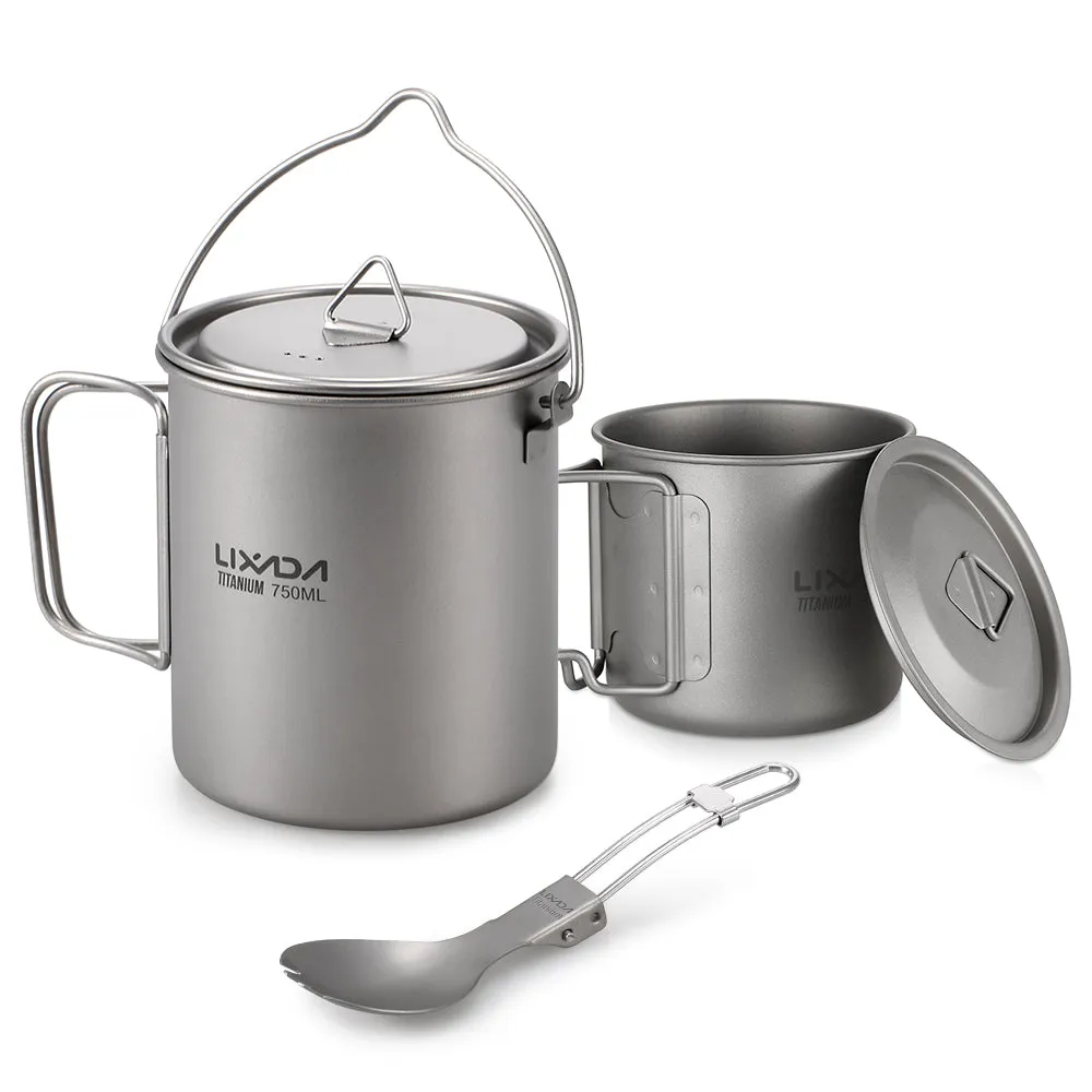 3 Pieces Titanium 750ml Pot Cookware Set