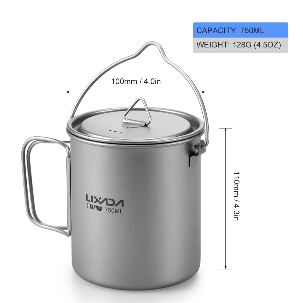 3 Pieces Titanium 750ml Pot Cookware Set