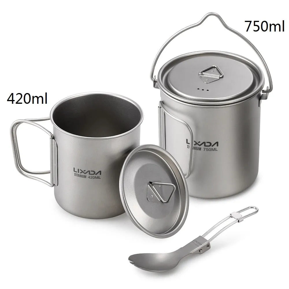 3 Pieces Titanium 750ml Pot Cookware Set